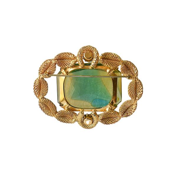 1960s Art Glass Brooch: Gold Plated Mesh, Aurora Borealis Rhinestones - Picture 2 of 3